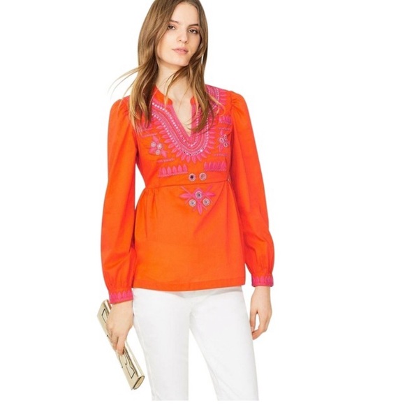 Tory Burch🍁🍂Tangerine Embellished Embroidered Tunic $350 NWT - Picture 1 of 12